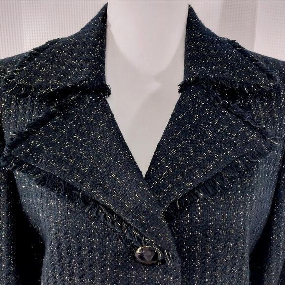 NWOT! KASPER! BLACK & SILVER METALLIC PLAID NUBBY FINISH SKIRT SUIT SET! SZ 14 - Picture 6 of 13